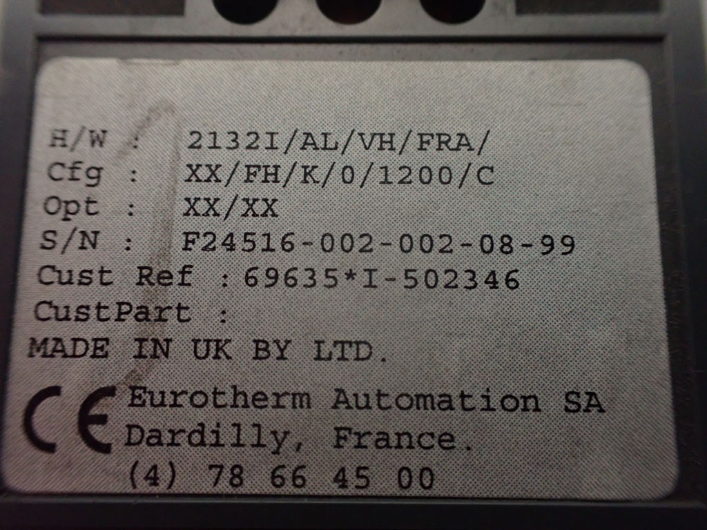 EUROTHERM 2132I/AL/VH/FRA/XX/FH/K/0/1200/CXX/XX