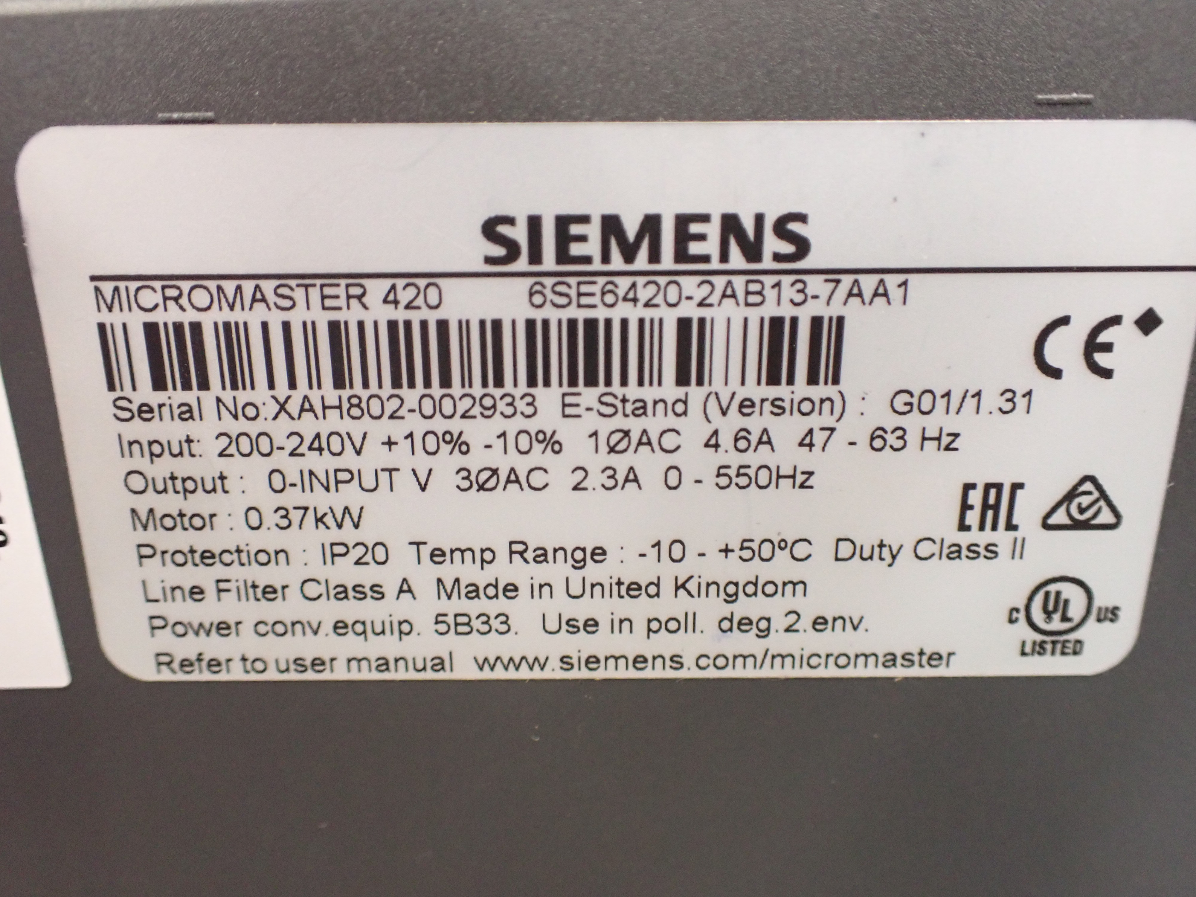 SIEMENS 6SE6420-2AB13-7AA1
