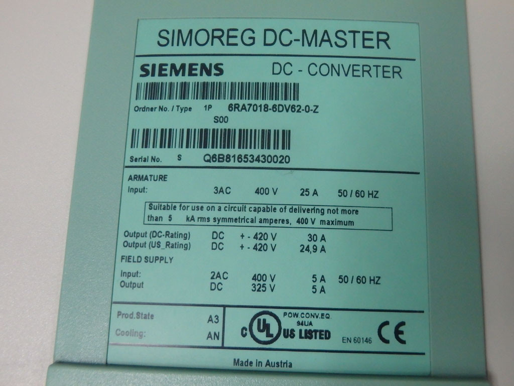 SIEMENS 6RA7018-6DV62-0-Z