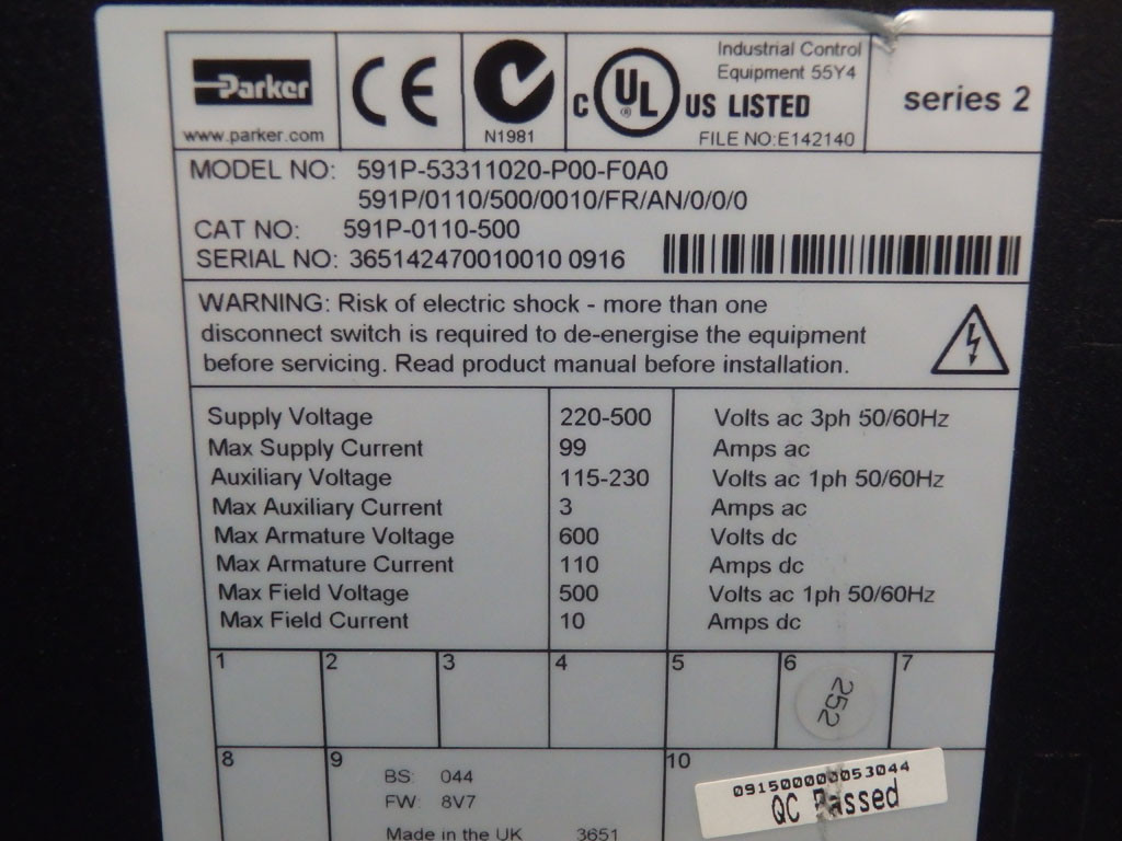 PARKER 591P/0110/500/0010/FR/AN/0/0/0