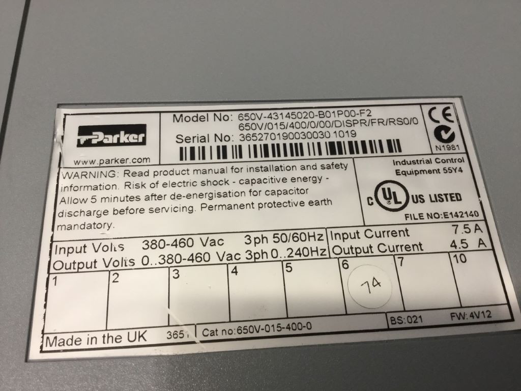 PARKER 650V-43145020-B01P00-F2