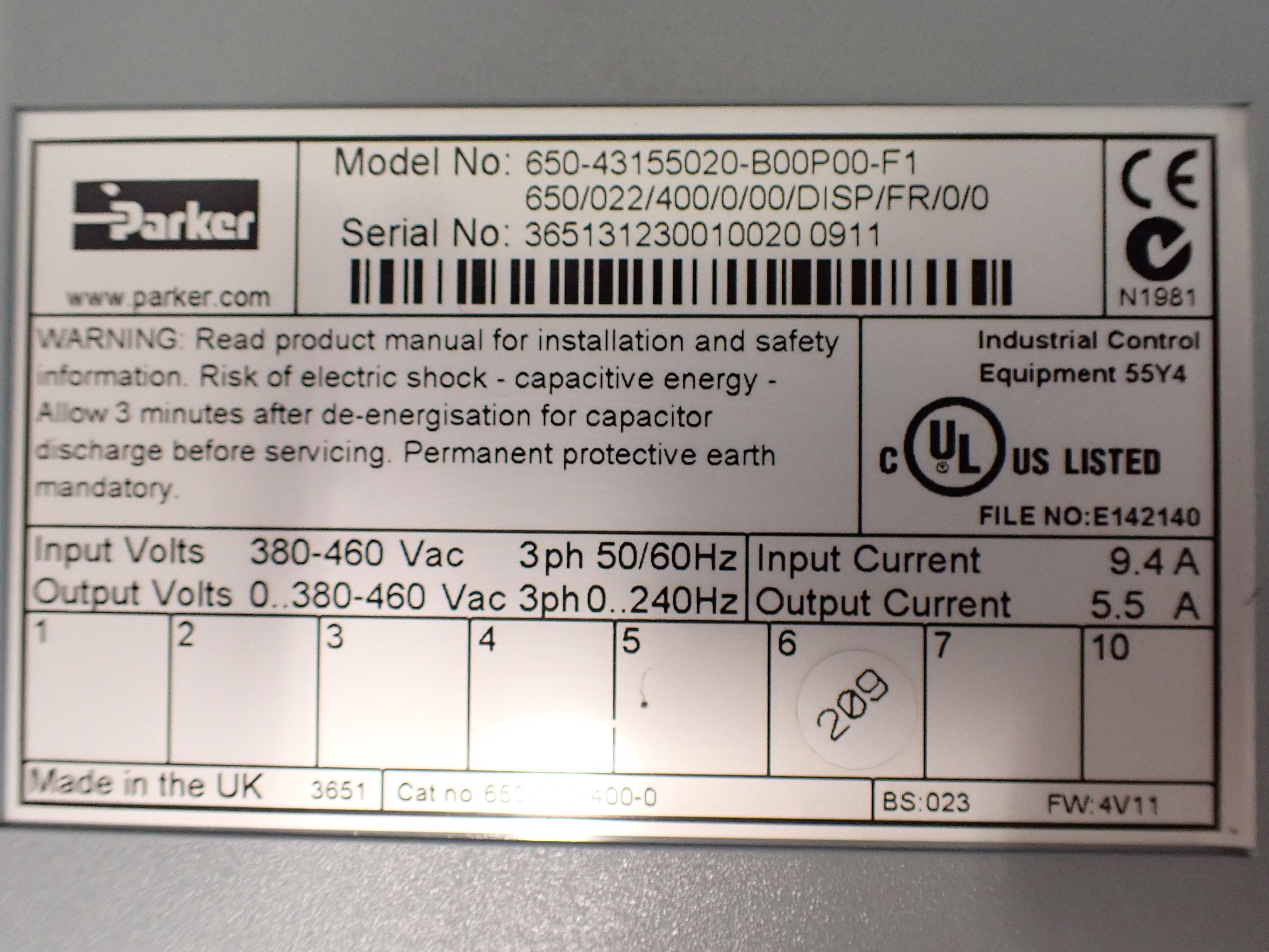 PARKER 650/022/400/0/00/DISP/FR/0/0