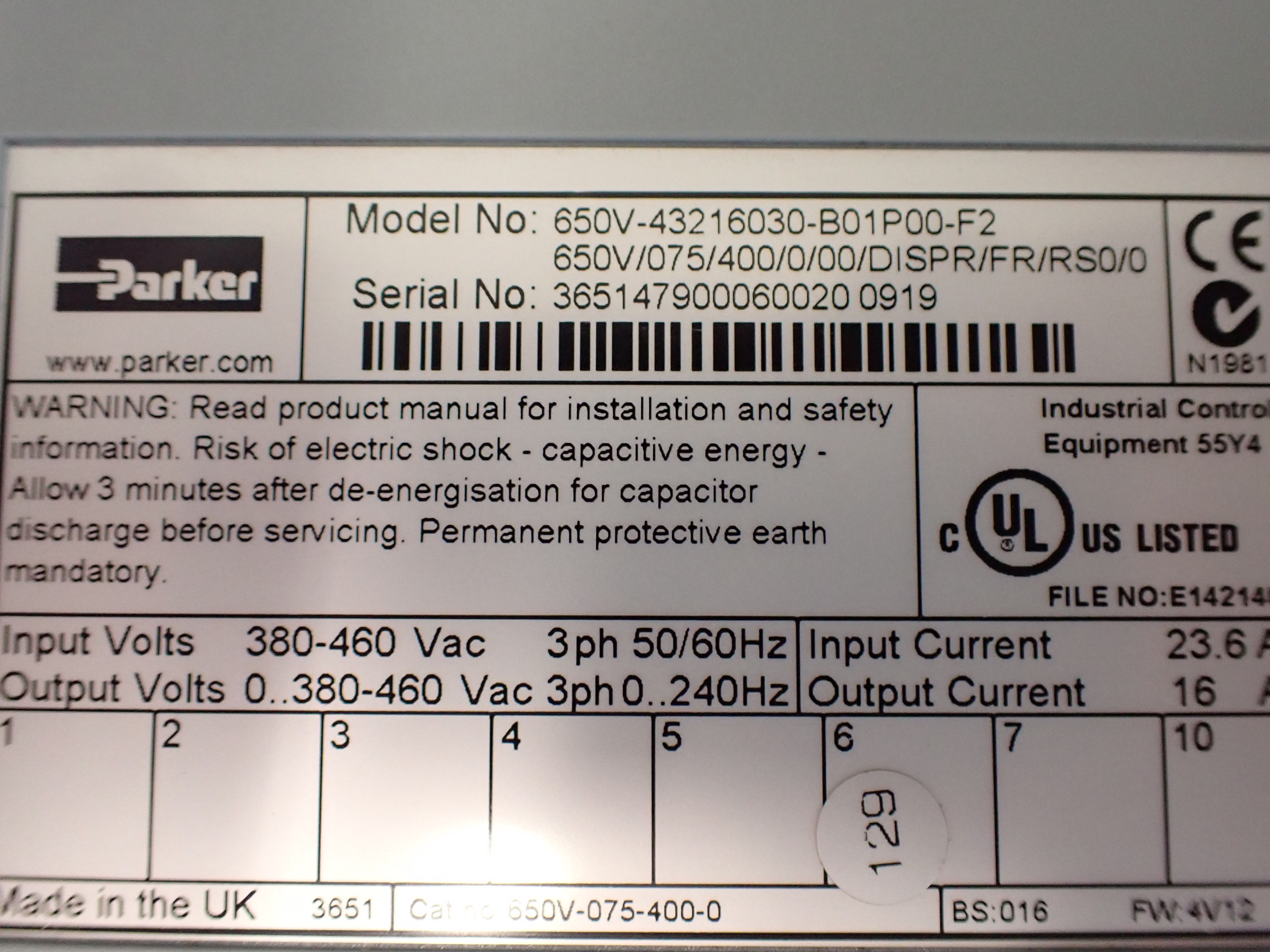 PARKER 650V-43216030-B01P00-F2