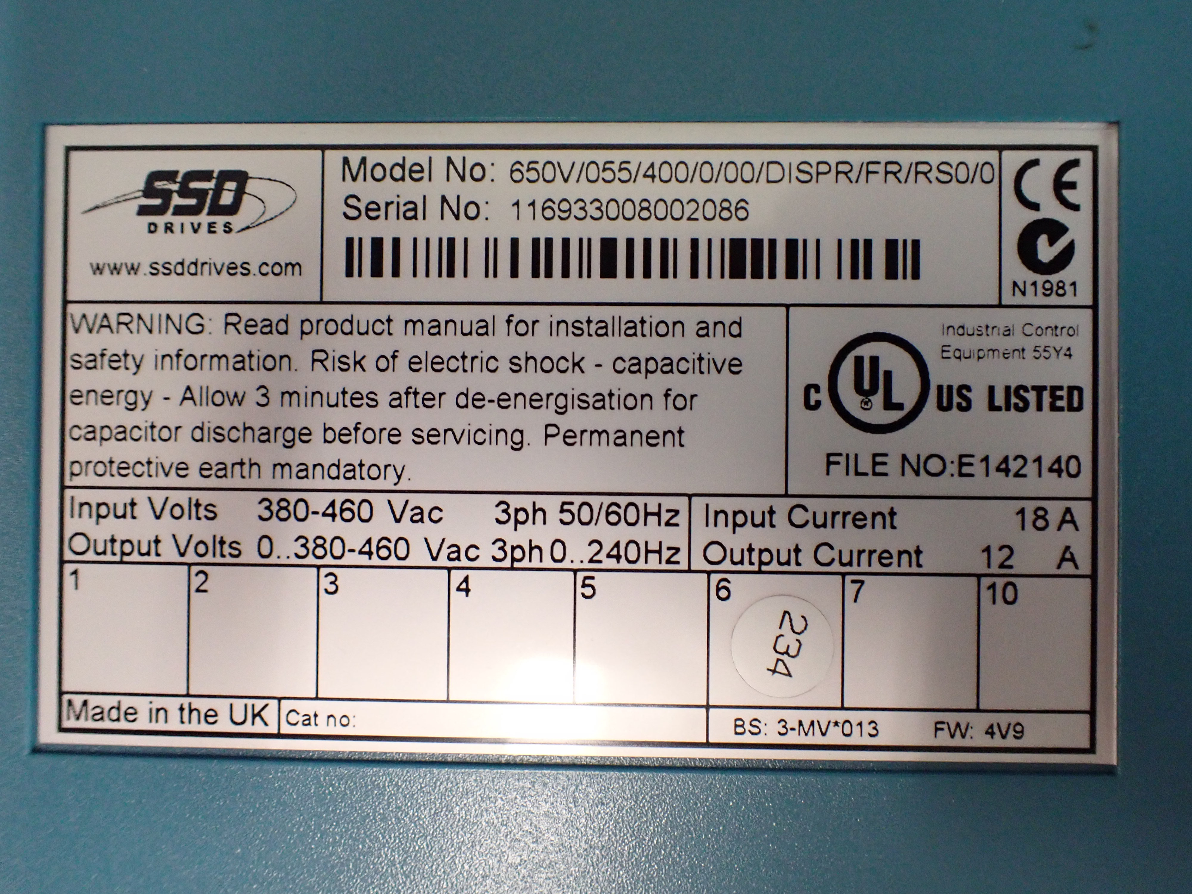 EUROTHERM DRIVES 650V/055/400/0/00/DISPR/FR/RS0/0