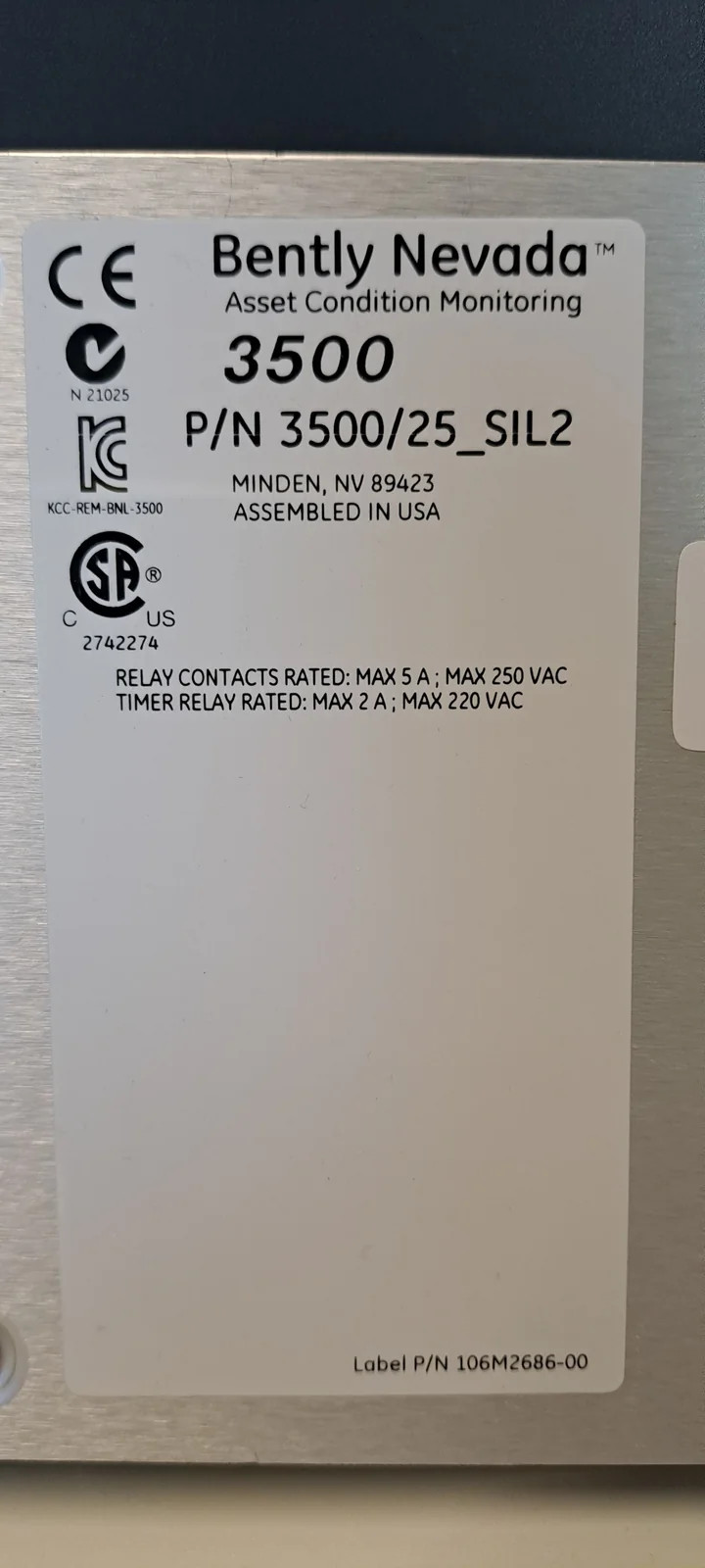 BENTLY NEVADA 3500/25_SIL2