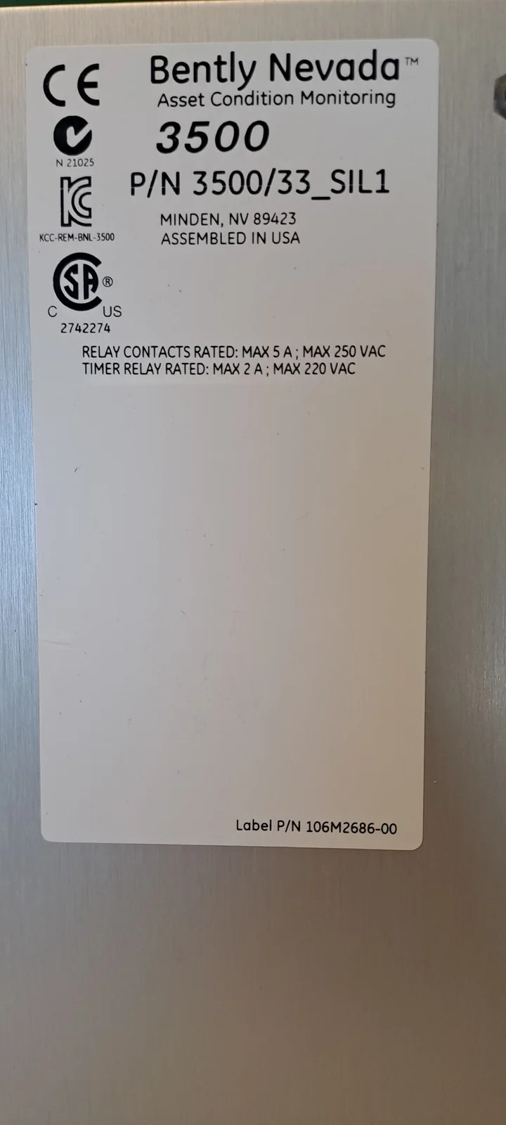 BENTLY NEVADA 3500/33_SIL1