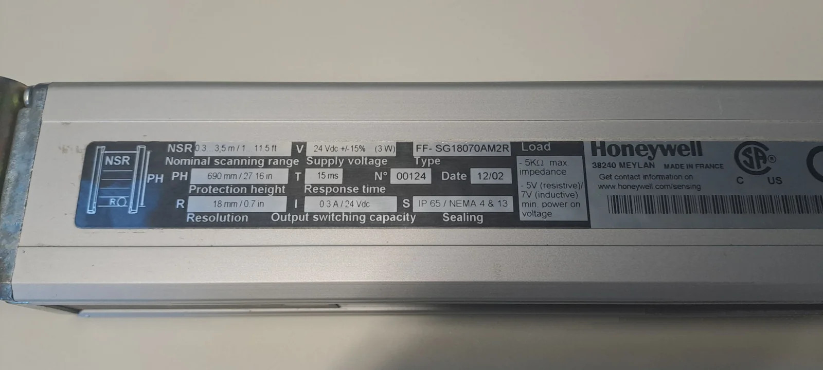 HONEYWELL FF-SG18070AM2E + FF-SG18070AM2R