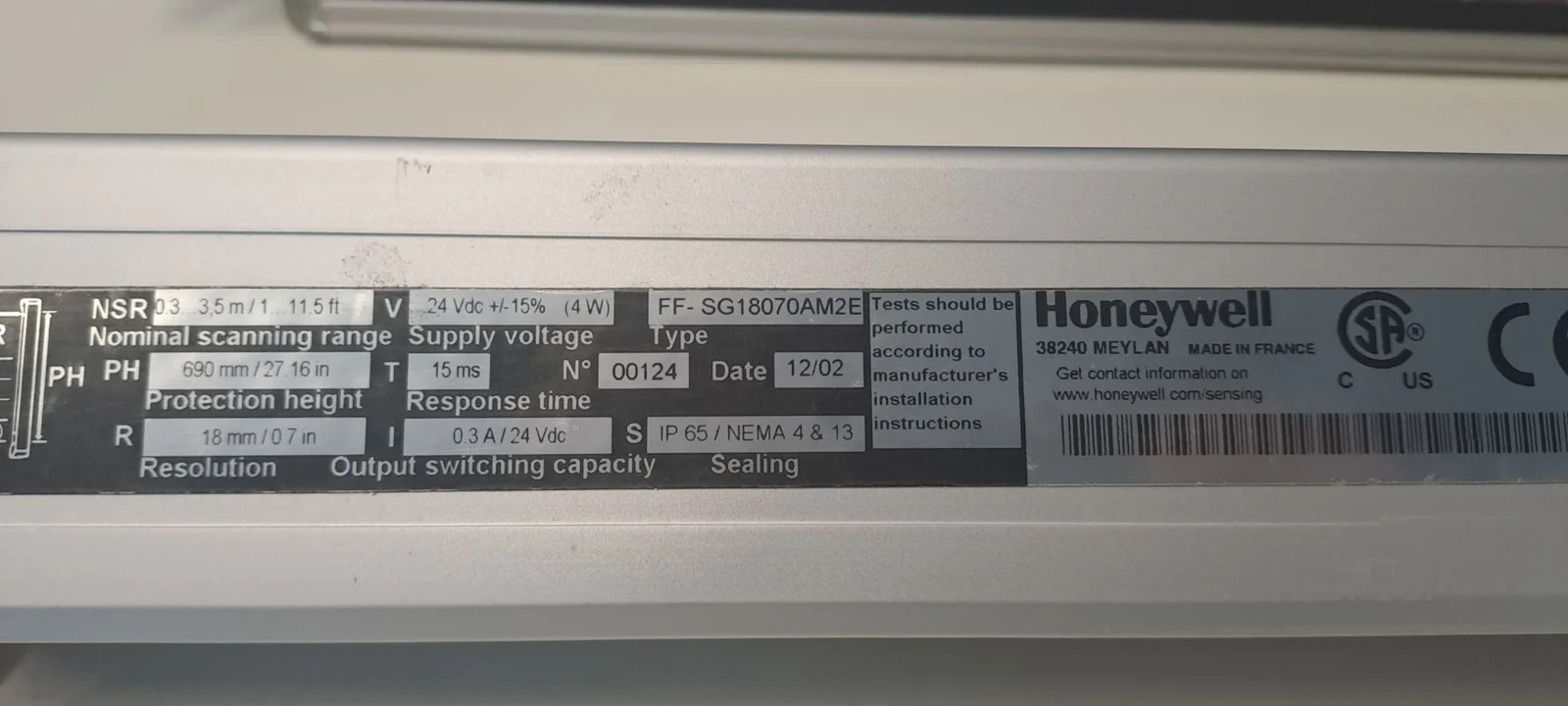 HONEYWELL FF-SG18070AM2E + FF-SG18070AM2R