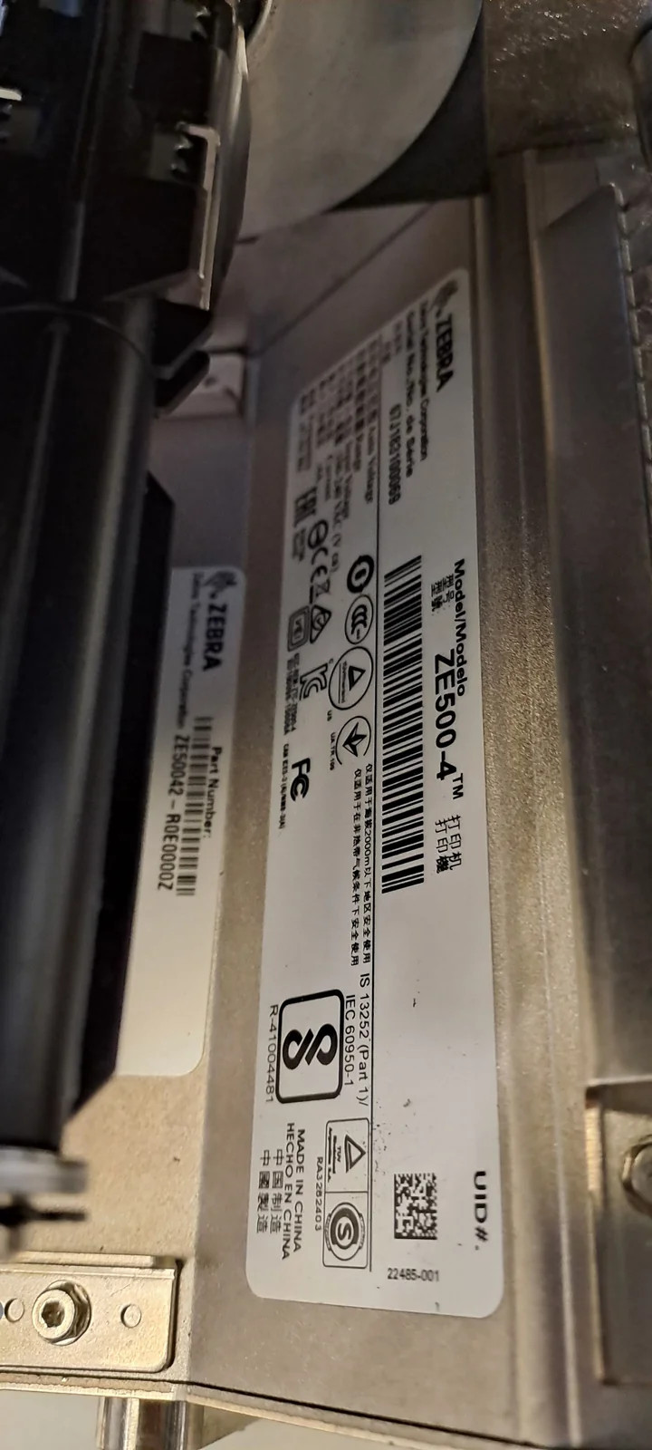 ZEBRA TECHNOLOGIES ZE500