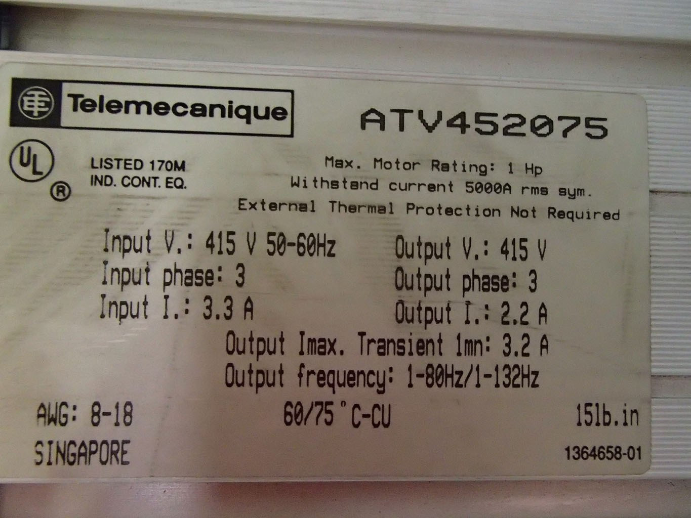 TÉLÉMÉCANIQUE  ATV452075