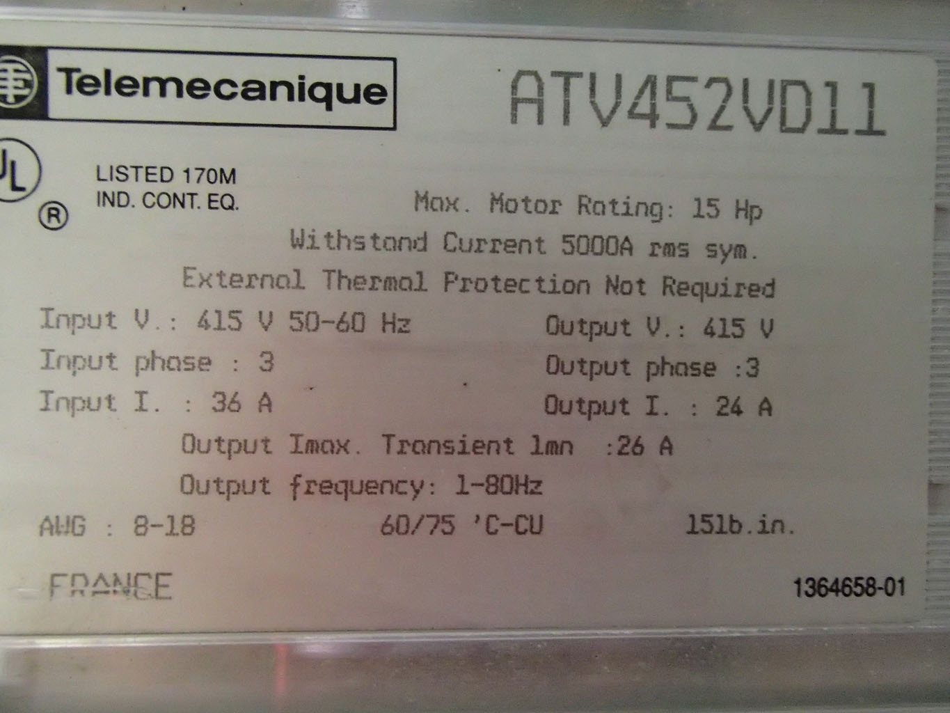 TÉLÉMÉCANIQUE  ATV452VD11