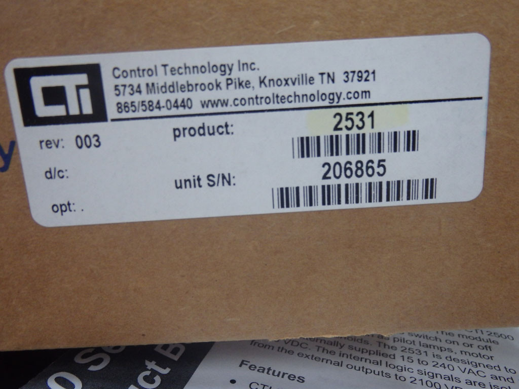 CONTROL TECHNOLOGY INC 901D-2531